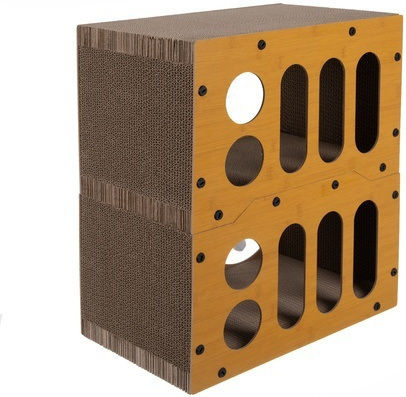 Căsuță 3 În 1 Pentru Pisici Zola 2 Niveluri Zonă De Ascuțit Ghearele 4 Jucării Material HDF Carton Ondulat 51,5 X 45,5 X 28 Cm Maro