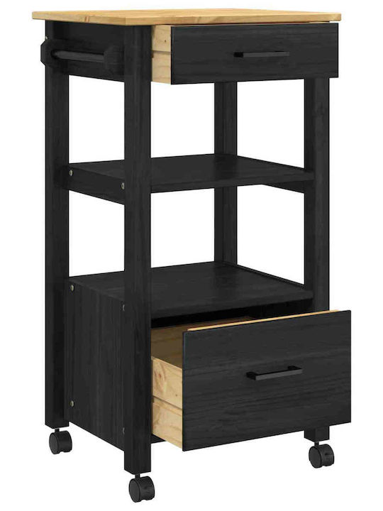 vidaXL Wooden Kitchen Trolley 3 Tiers Black 48x40x88.5cm