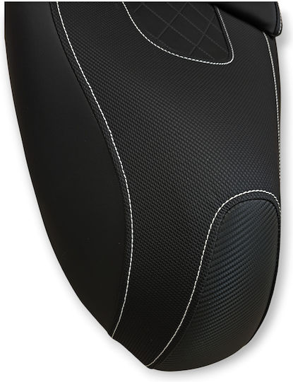 Beverly350 Piaggio '13 Anti-Slip Quilted Baklavato Motorcycle Seat Cover Carbon Look White Stitching Light Grey Logo