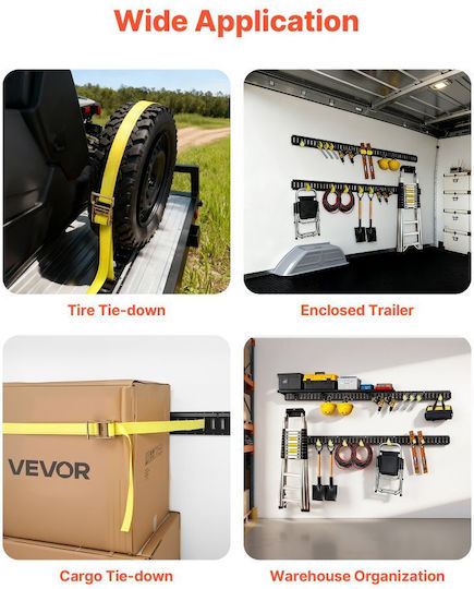 Vevor E-track Tie Rail Kit 4 Rails E 2.3 M 26 Pieces Includes 2 Ratchet Straps & 8 O Rings & 8 D Tie Rings & 8 End Caps Suitable For Garage Trucks Trailers Motorcycles