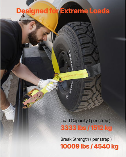 Wheel Chock Tie Down Kit Vevor Car Towing Strap Tire Type Car Tie Down Kit Heavy Duty Hook Break Strength 4540 Kg & Working Load 1512 Kg Motorcycle Atv Suv Snowmobiles Tie Down System