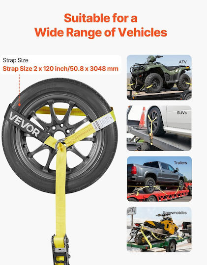 Wheel Chock Tie Down Kit Vevor Car Towing Strap Tire Type Car Tie Down Kit Heavy Duty Hook Break Strength 4540 Kg & Working Load 1512 Kg Motorcycle Atv Suv Snowmobiles Tie Down System