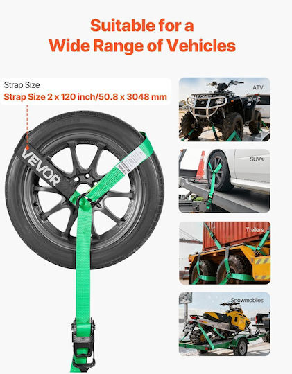 Vevor Wheel Chock Tie Down Kit Car Towing Strap Tire Type Kit Car Tie Down Heavy Duty Hook Break Strength 4540 Kg & Working Load 1512 Kg Motorcycle Tie Down System O Ring Atv Suv