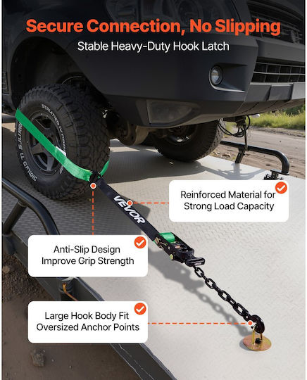 Vevor Wheel Chock Tie Down Kit Car Towing Strap Tire Type Kit Car Tie Down Heavy Duty Hook Break Strength 4540 Kg & Working Load 1512 Kg Motorcycle Tie Down System O Ring Atv Suv