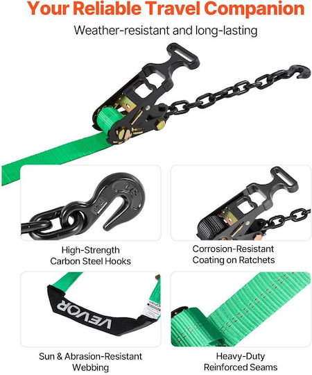 Vevor Wheel Chock Tie Down Kit Car Towing Strap Tire Type Kit Car Tie Down Heavy Duty Hook Break Strength 4540 Kg & Working Load 1512 Kg Motorcycle Tie Down System O Ring Atv Suv