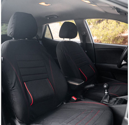 Kaver Comfy Πλήρες Σετ Κάλυμμα Αυτοκινήτου 11 Τεμαχιών Μαύρο Κοκκινες Γραμμές