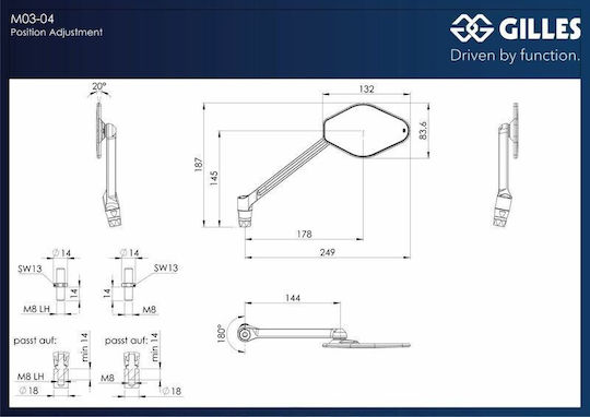Gilles Oglindă de Capăt de Ghidon Stratos Dreapta M03-04-r-bd Aluminiu Anodizat Mat 1 Bucată