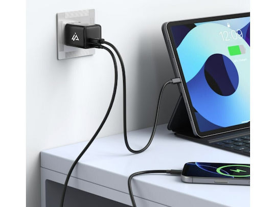 iPEAX Ladegerät ohne Kabel GaN mit USB-A Anschluss und USB-C Anschluss 35W Stromlieferung / Schnellaufladung 4.0 Schwarzs