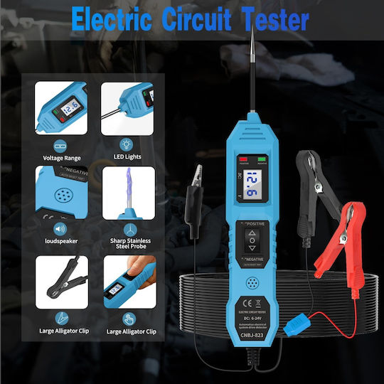 Techstar 823 Tester de Tensiune Auto Circuite Electrice 6-24v Afișaj Lcd Cleme Led Sondă din Oțel Inoxidabil
