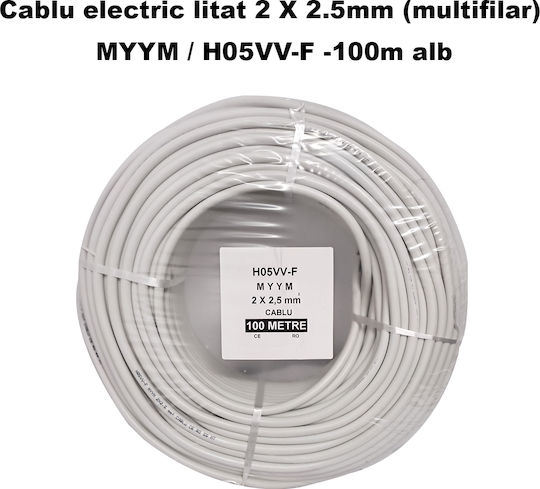 Cablu Electric Multifilar 2 X 2.5mm Myym H05vv-f Rola 100 Metri Alb