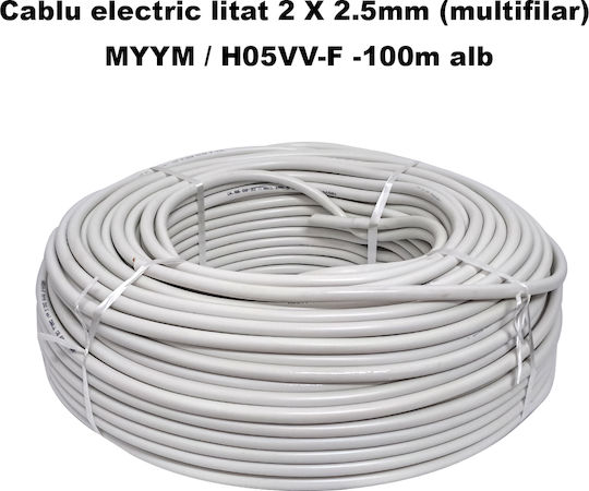 Cablu Electric Multifilar 2 X 2.5mm Myym H05vv-f Rola 100 Metri Alb