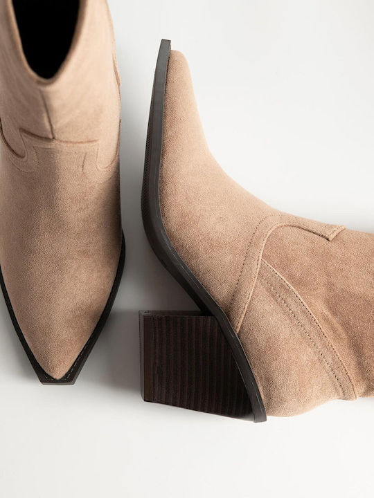 Ghete Dama Suede cu Toc Înalt Bej X26-340-C-987-MPEZ