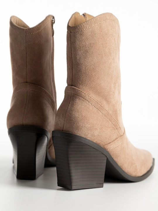Ghete Dama Suede cu Toc Înalt Bej X26-340-C-987-MPEZ