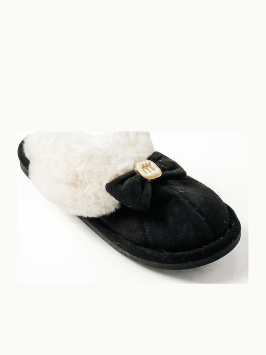 Winter Damen Hausschuhe mit Fell Schwarze