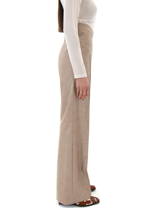 Faux Women's High-waisted Fabric Trousers in Wide Line Beige (sand)