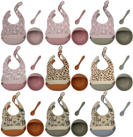 Queen Mother Queen Mother Baby & Kids Feeding Set Apple Made of Silicone with Anti-Slip Base Pink 4 Pieces