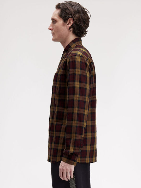 Long-sleeved Cotton Shirt Checked Oxblood