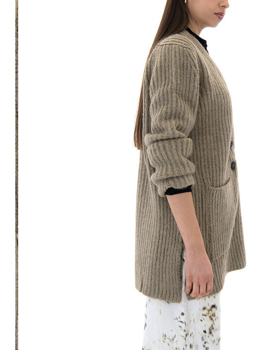Women's Knitted Cardigan with Buttons Beige