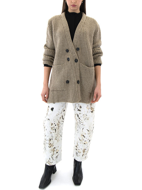 Women's Knitted Cardigan with Buttons Beige