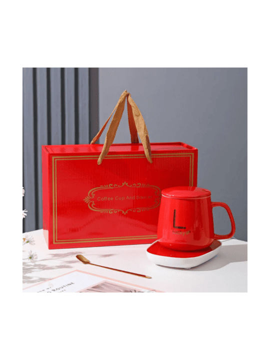 Romvous Cană Ceramică cu Capac Roșie 350ml