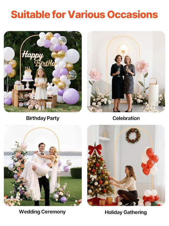 Vevor Arch Base 2 X 1 M Fixed Structure Easy Assembly 1 Piece Gold Metal Arch Base Wedding Party Birthday Graduation Celebration Ceremony Decoration