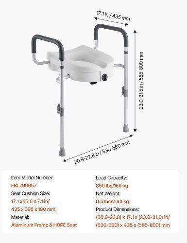 Vevor Toilet Seat Riser with Backrest 18cm DJXNSDSJGMTZUZOO9001V0