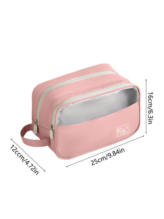 Roza Cosmetic Organizer Bag & Travel Toiletry Bag Double Layer Waterproof Large Capacity Transparent Window Pink