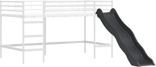Kinderbett Hochbett Einzeln mit Schiebebett Weiß für Matratze 90x200cm