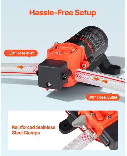 Water Pressure Pump Vevor 12V DC 1.2 GPM 4.5 L Min Diaphragm Self-Priming Water Pump 2 Chambers 2 Hose Clamps Maximum Pressure 80 PSI Quiet Operation RV Caravan Marine Garden Irrigation
