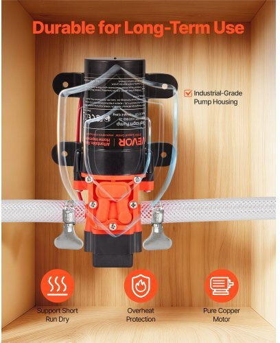 Water Pressure Pump Vevor 12V DC 1.2 GPM 4.5 L Min Diaphragm Self-Priming Water Pump 2 Chambers 2 Hose Clamps Maximum Pressure 80 PSI Quiet Operation RV Caravan Marine Garden Irrigation