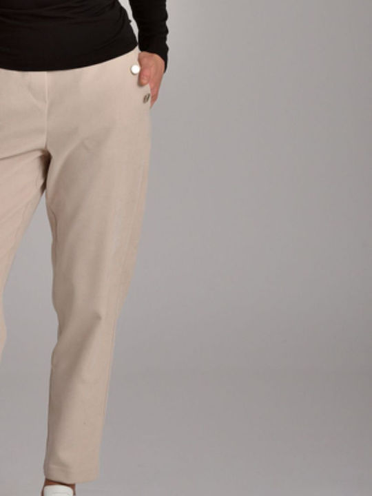 Dama Tesatura Pantaloni cu Elastic Vanilla