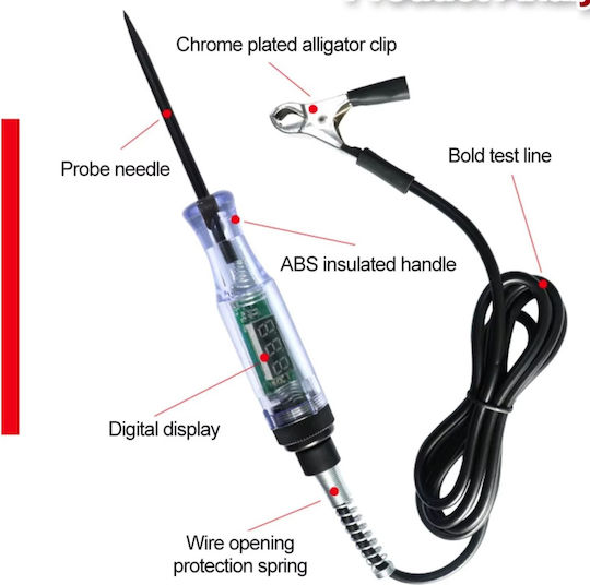 Tester Circuit Electric Auto 6-24v Cu Clesti Sondă Ideal Pentru Diagnoza Sistem Baterie Auto