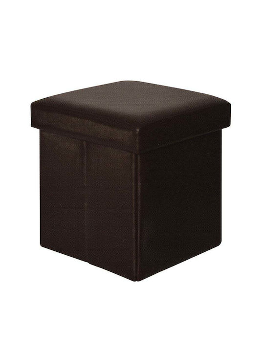 Stool For Living Room Upholstered with Leatherette Orion Dark Brown 38x38x38cm