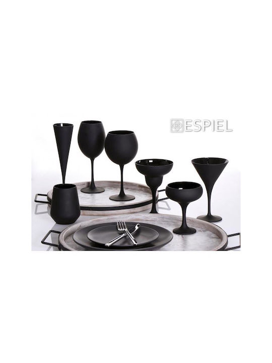 Espiel Maya Set of Glasses Champagne / White Wine made of Glass in Black Color Stemmed 270ml 6pcs