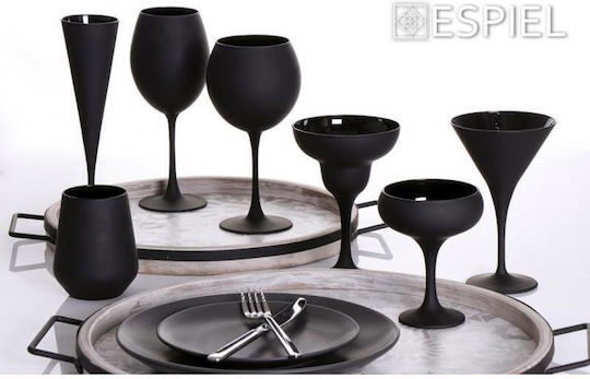 Espiel Maya Set of Glasses Champagne / White Wine made of Glass in Black Color Stemmed 270ml 6pcs