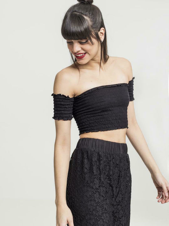 Women's Summer Crop Top Off-Shoulder Short Sleeve Black