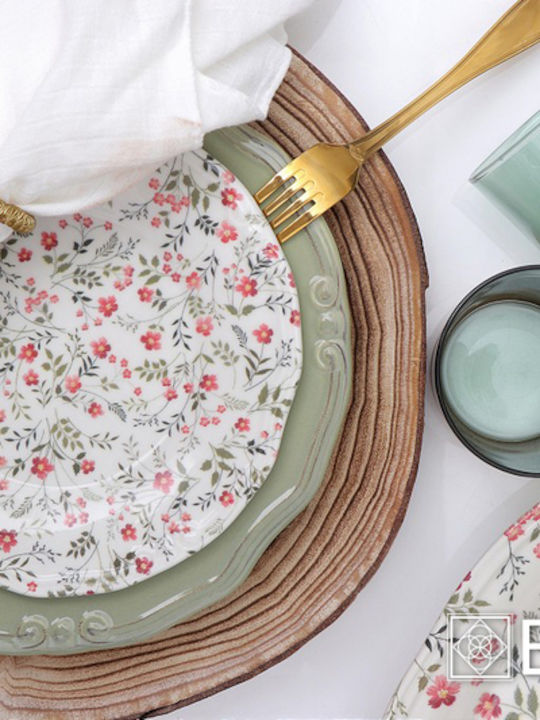 Espiel Tiffany Deep Ceramic Green Plate With Diameter 24cm 6 Pieces