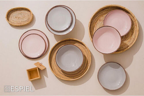 Espiel Vibes Plate Soup made of Porcelain Gray 23cm 6pcs
