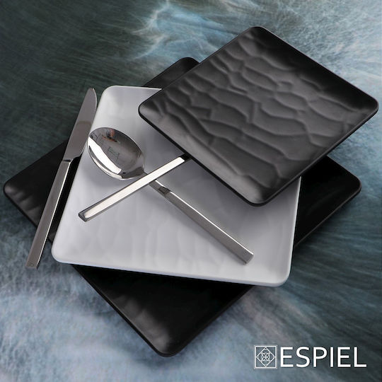 Espiel Wavy Plate Shallow Square made of Melamine Black 22x22cm 6pcs