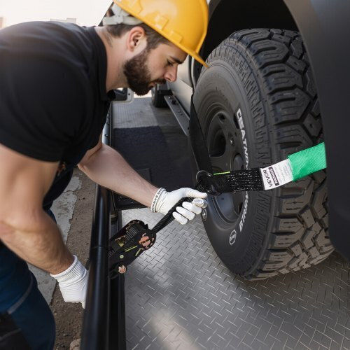 Vevor Wheel Chock Tie Down Kit Car Towing Strap Tire Type Car Tie Down Kit Heavy Duty Hook Break Strength 4540 Kg & Working Load 1512 Kg Motorcycle ATV SUV Trailer Tie Down System