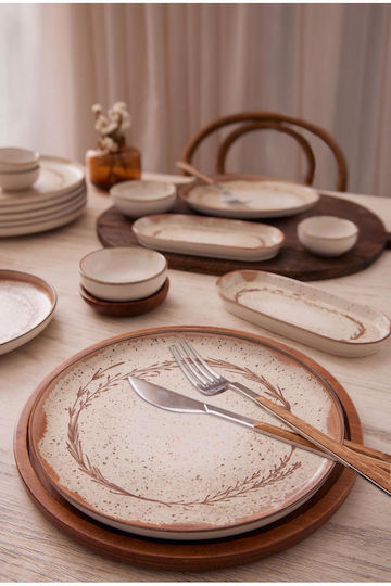 Kutahya Porselen Roma Plate Soup made of Porcelain Beige with Diameter 20cm 6pcs