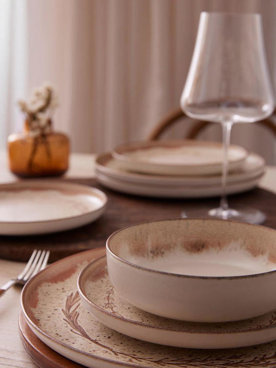 Kutahya Porselen Roma Plate Soup made of Porcelain Beige with Diameter 20cm 6pcs