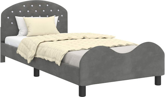 Pat Pentru Copii Clasic Single Cu Spațiu De Stocare Gri Pentru Saltea 90x200cm