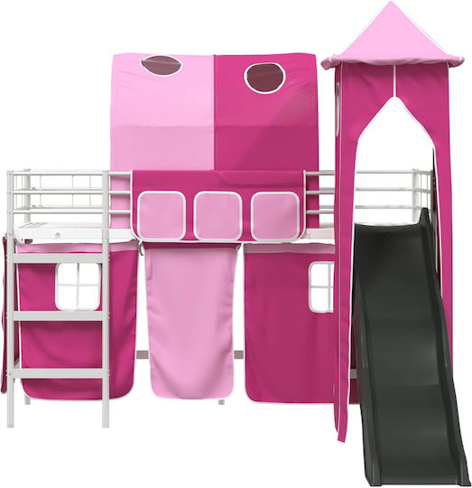 Kids Bed Loft Bed Single with Sliding Bed White for Mattress 90x190cm