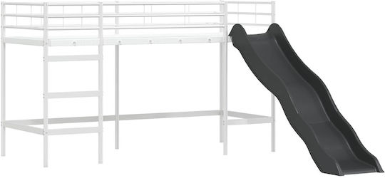 Pat pentru Copii Loft Bed Single Alb pentru Saltea 90x190cm