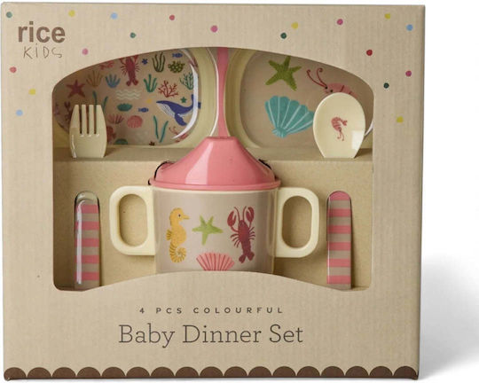 Rice Feeding Set Dinner made of Melamine Pink 4pcs