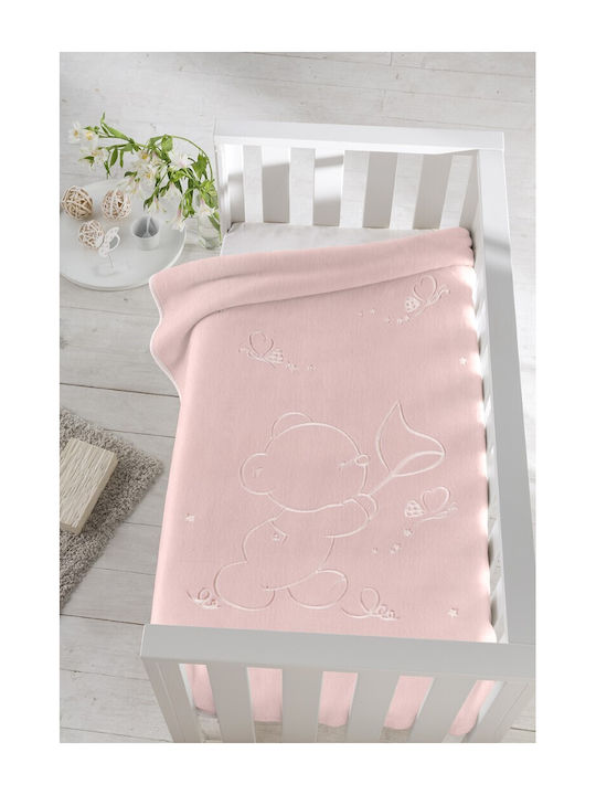 Piel SA Decke Wickeltücher für Kinderzimmer 6654 Osito Mariposas Samt Rosa 80x110cm