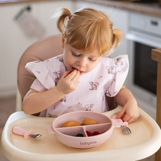 Babyono Детска Чиния за Хранене от Силикон Розов