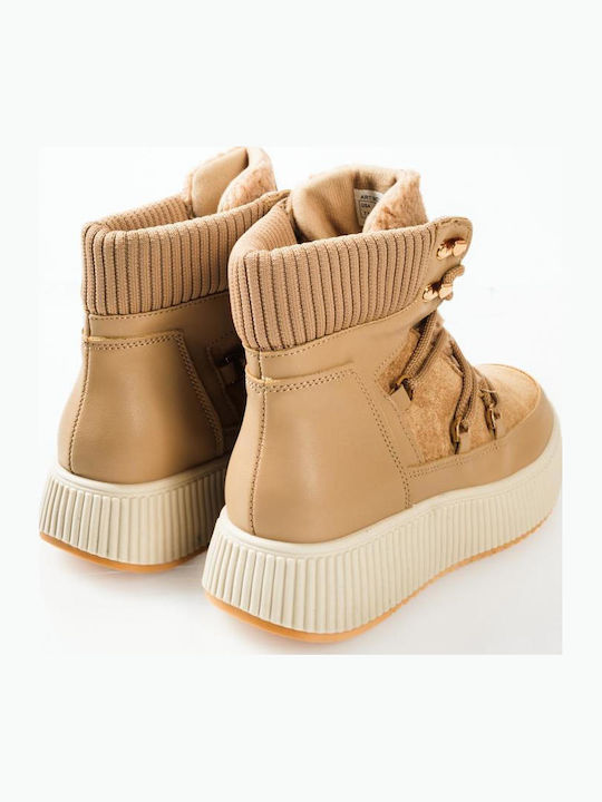 Stiefeletten Damen mit Pelz Beige