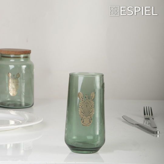 Espiel Jungle Zebra Set of Glasses Whiskey made of Glass in Green Color 425ml 6pcs